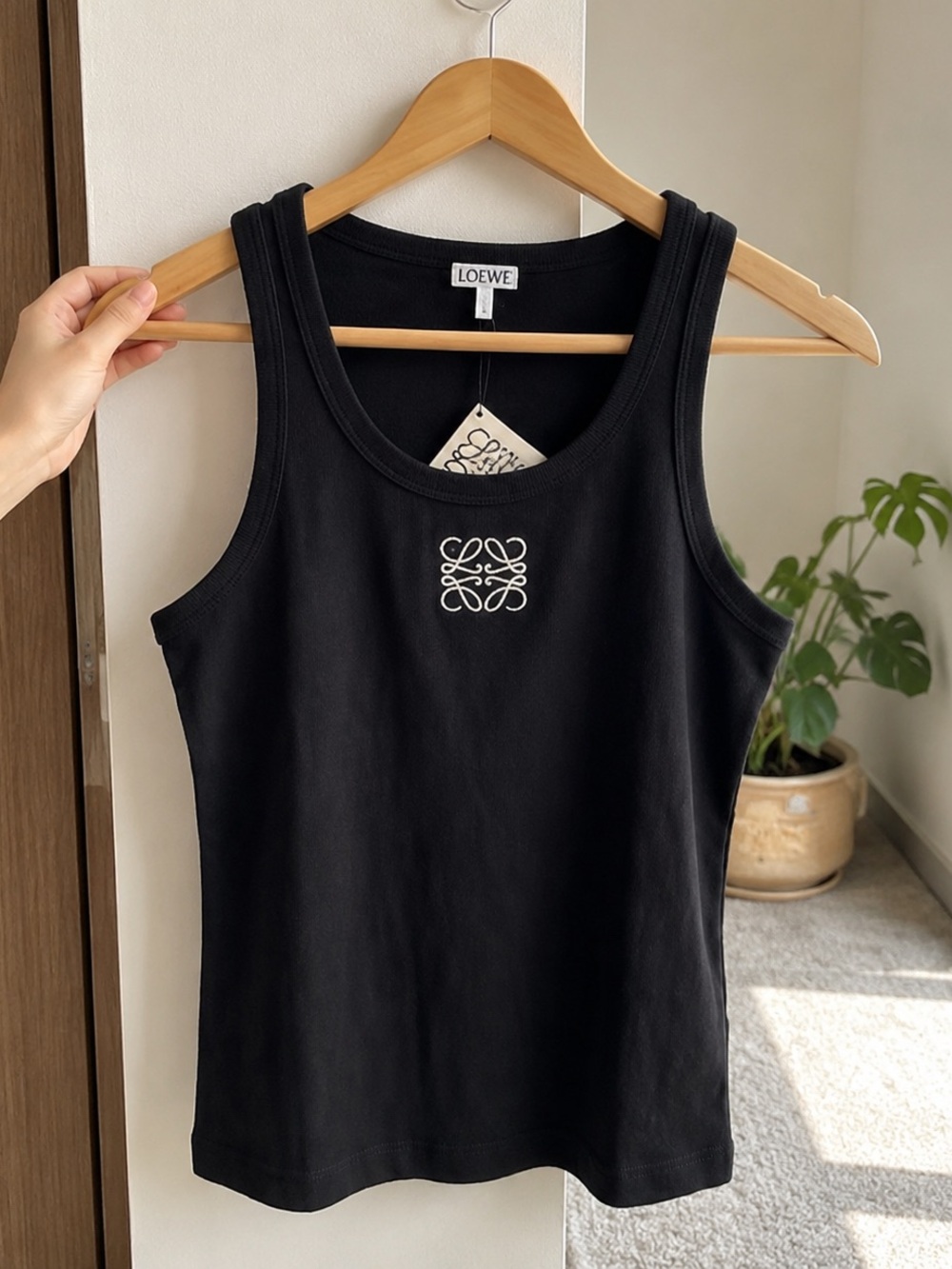 Loewe Black Ribbed Cotton Anagram Tank Top